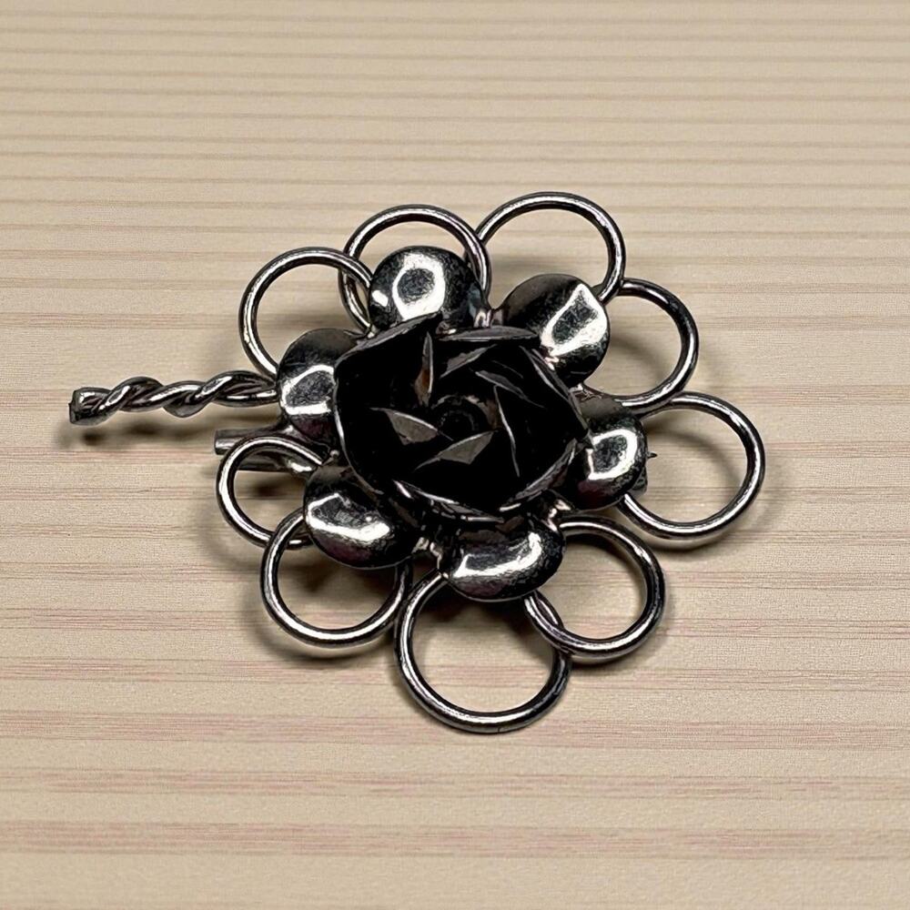 Vintage Pegasus Coro Sterling Silver 925 Open Work Flower Brooch Pin Rose 1940s